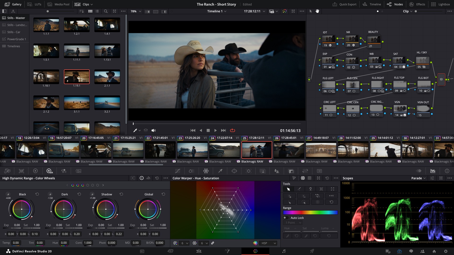 Интерфейс современной Color page DaVinci Resolve
