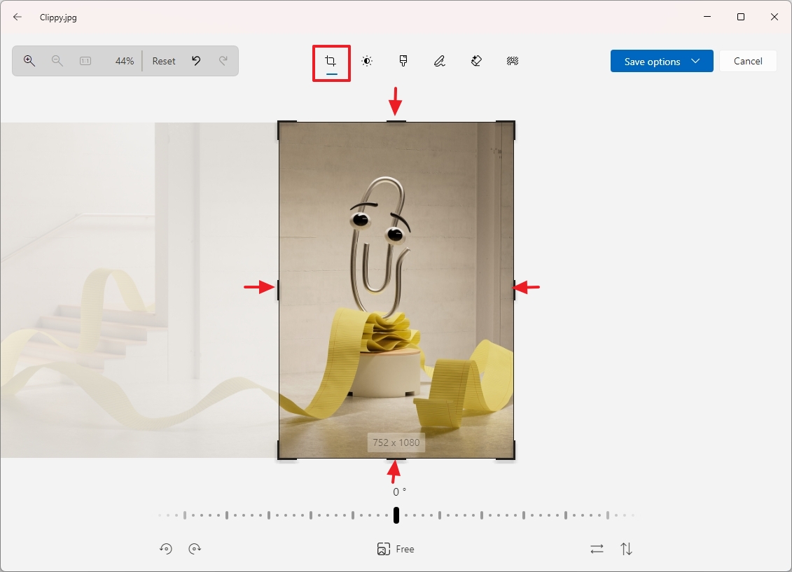 Кадрирование фотографии в приложении Windows Photos