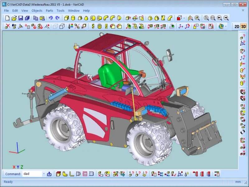 Интерфейс VariCAD при работе с 3D-моделью