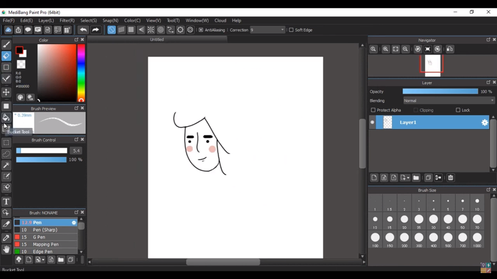 Интерфейс MediBang Paint Pro с холстом, кистями и слоями