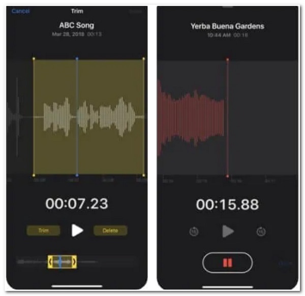Экран записи в приложении Voice Memos на iPhone
