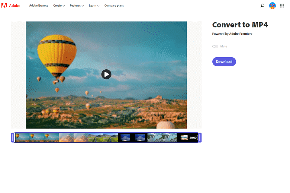 Adobe Express Convert to MP4 interface