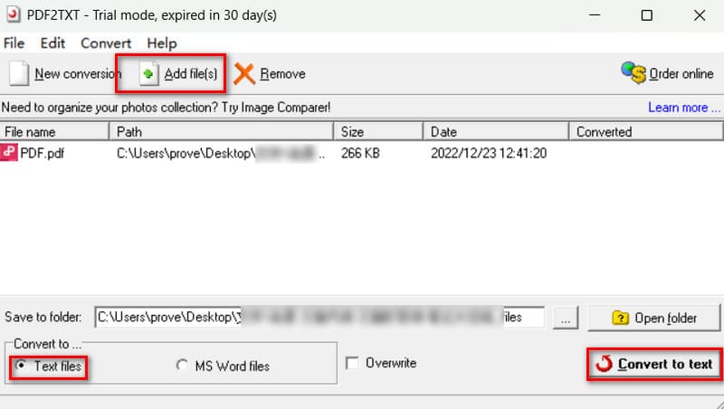 Интерфейс PDF2TXT с параметрами вывода текста