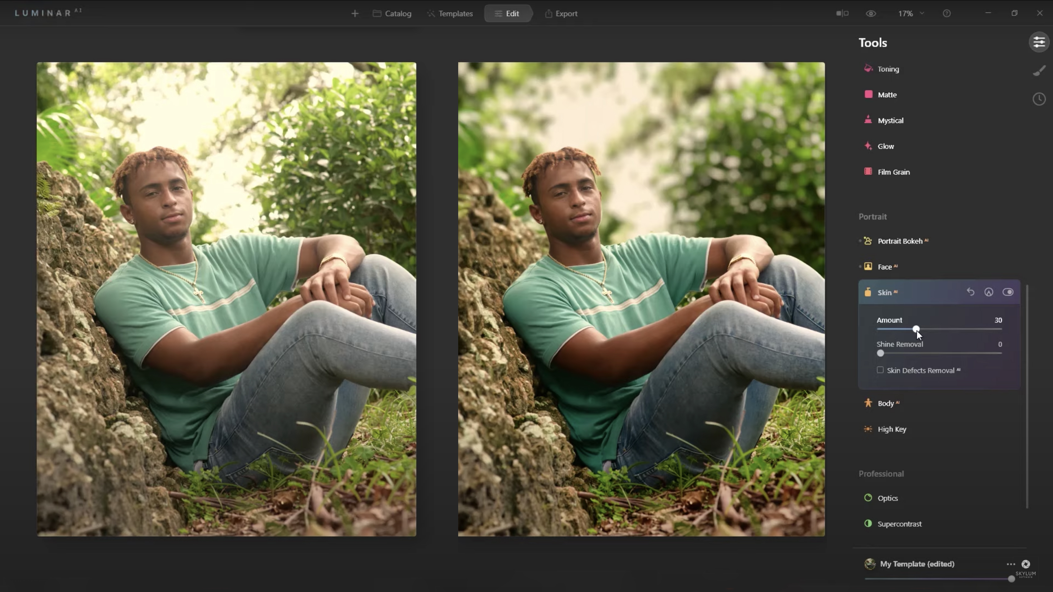 Портретная ретушь в Luminar AI с инструментами Portrait Bokeh AI и Skin AI