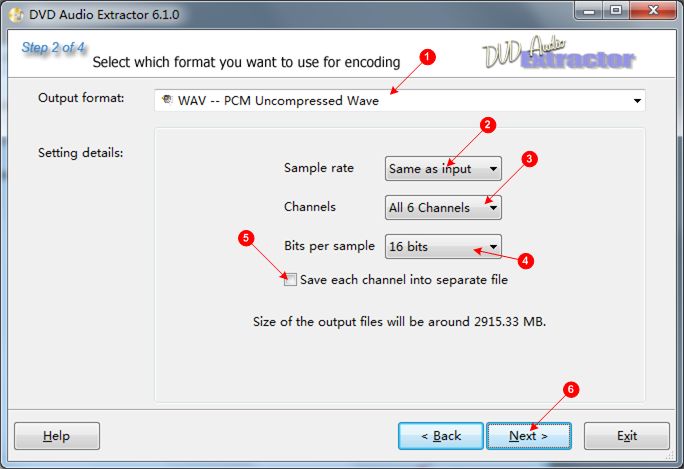Шаг выбора WAV, Same as input и числа каналов