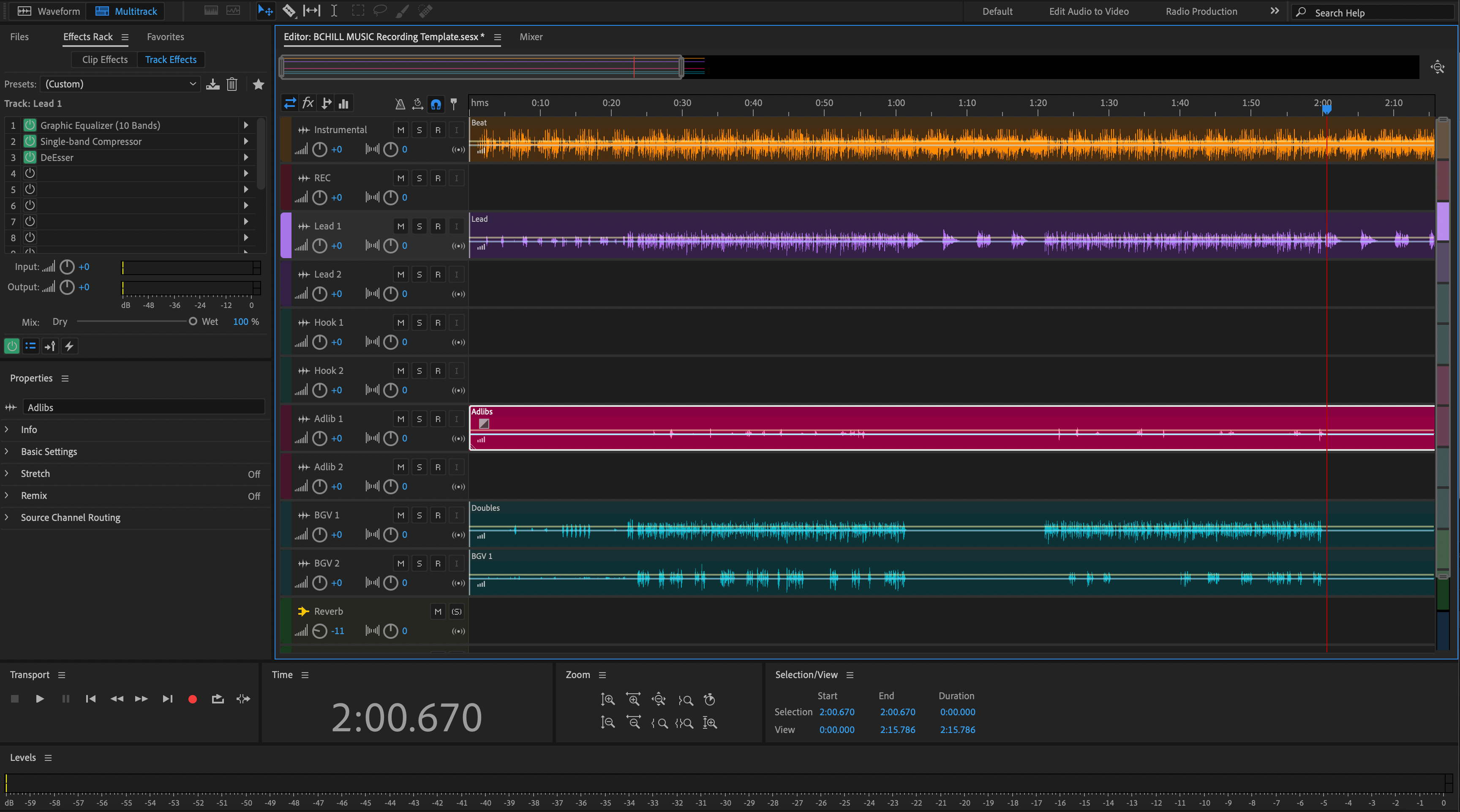 Многодорожечная сессия Adobe Audition для записи вокала