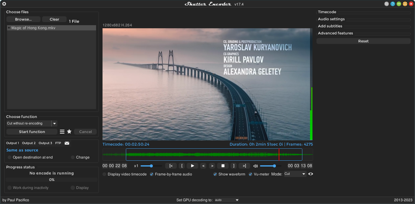 Плеер Shutter Encoder с резкой без повторного кодирования