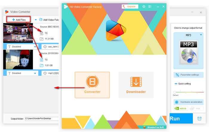 Интерфейс WonderFox HD Video Converter Factory с добавленными TS-файлами