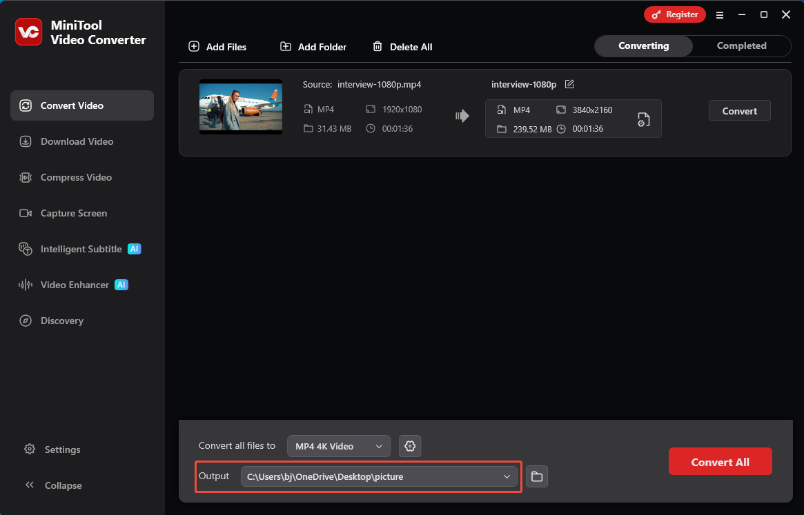 Выбор папки Output в MiniTool Video Converter