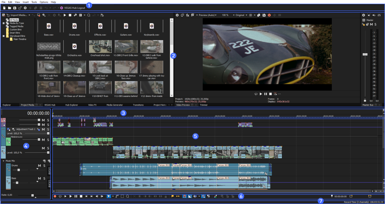 Рабочее окно VEGAS Pro с Timeline и Video Preview