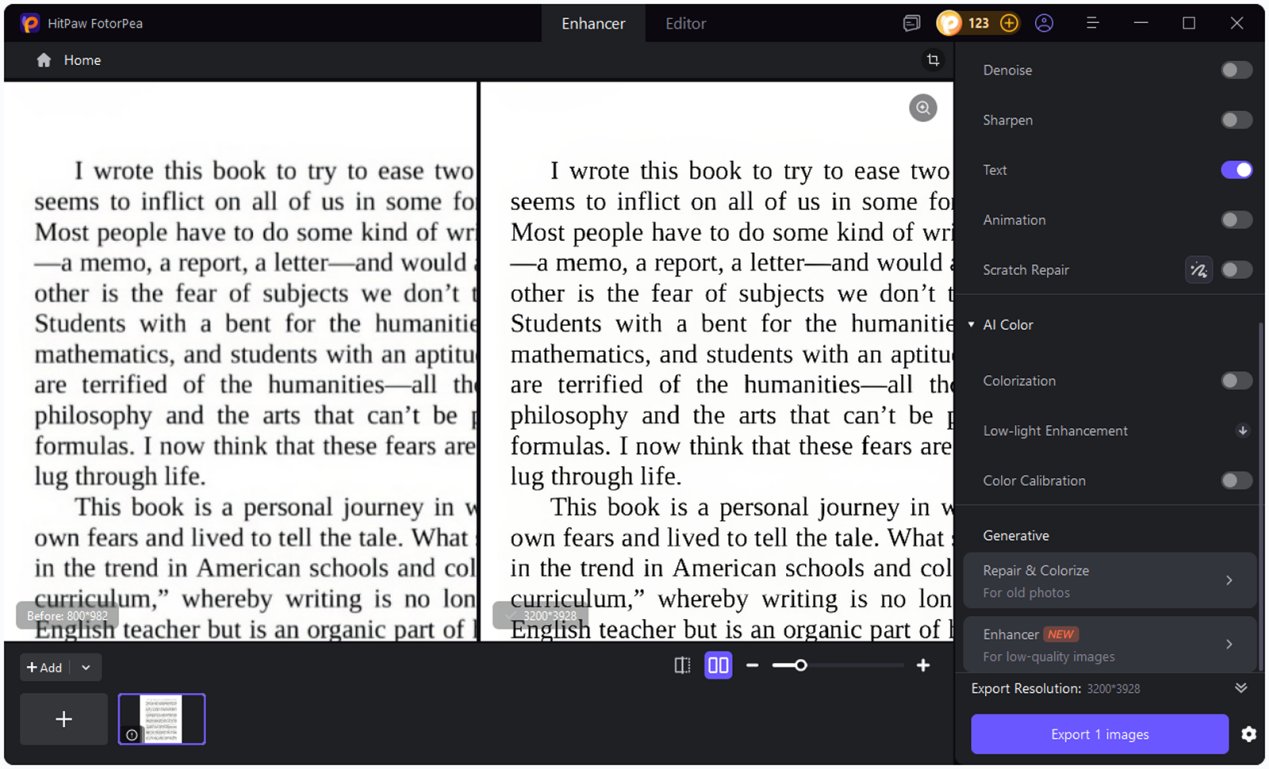 Text Model в HitPaw FotorPea для повышения читаемости текста
