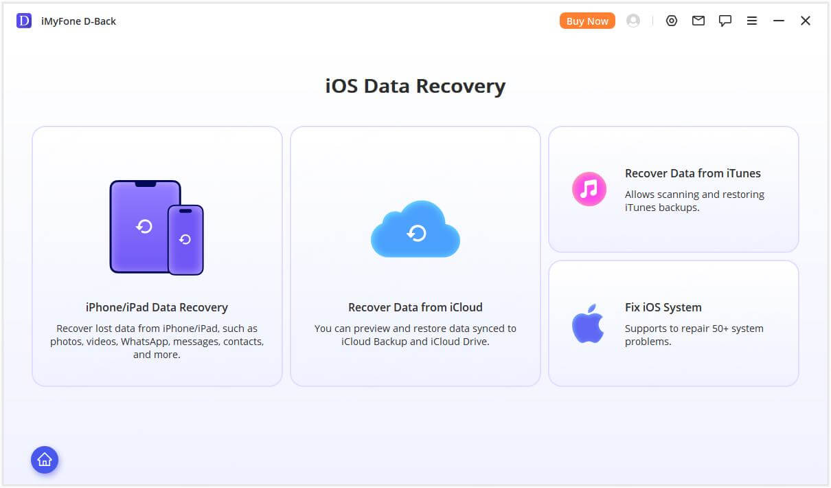 Выбор способа восстановления данных iPhone в iMyFone D-Back