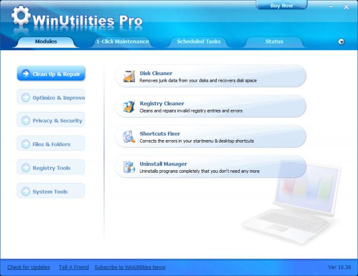 Главное окно WinUtilities Pro с разделом Clean Up & Repair