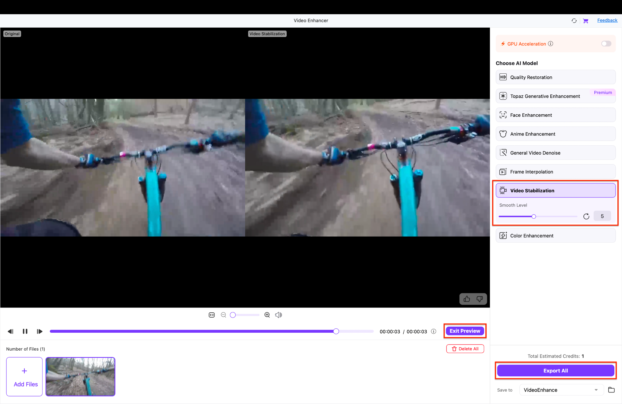 Экран обработки VideoProc Converter AI