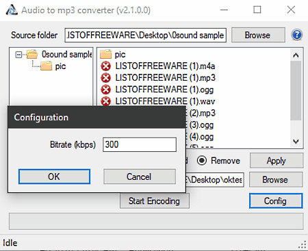 Audio to mp3 converter: Configuration с полем Bitrate