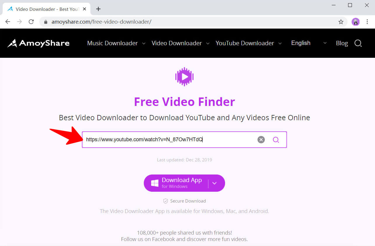 Вставка ссылки в AmoyShare Free Video Finder