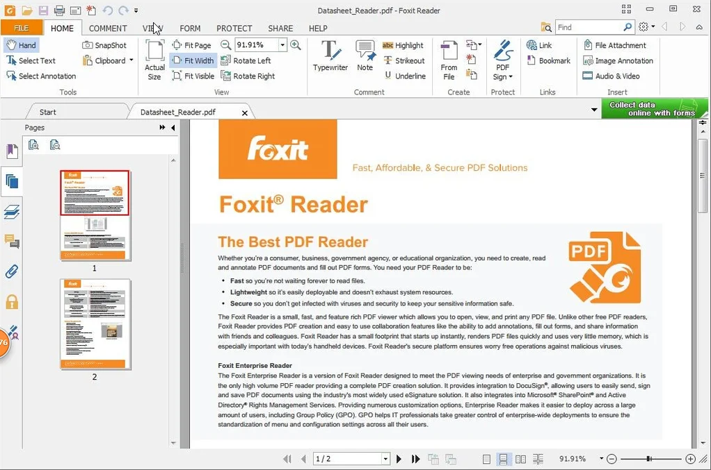Интерфейс Foxit Reader с открытым PDF