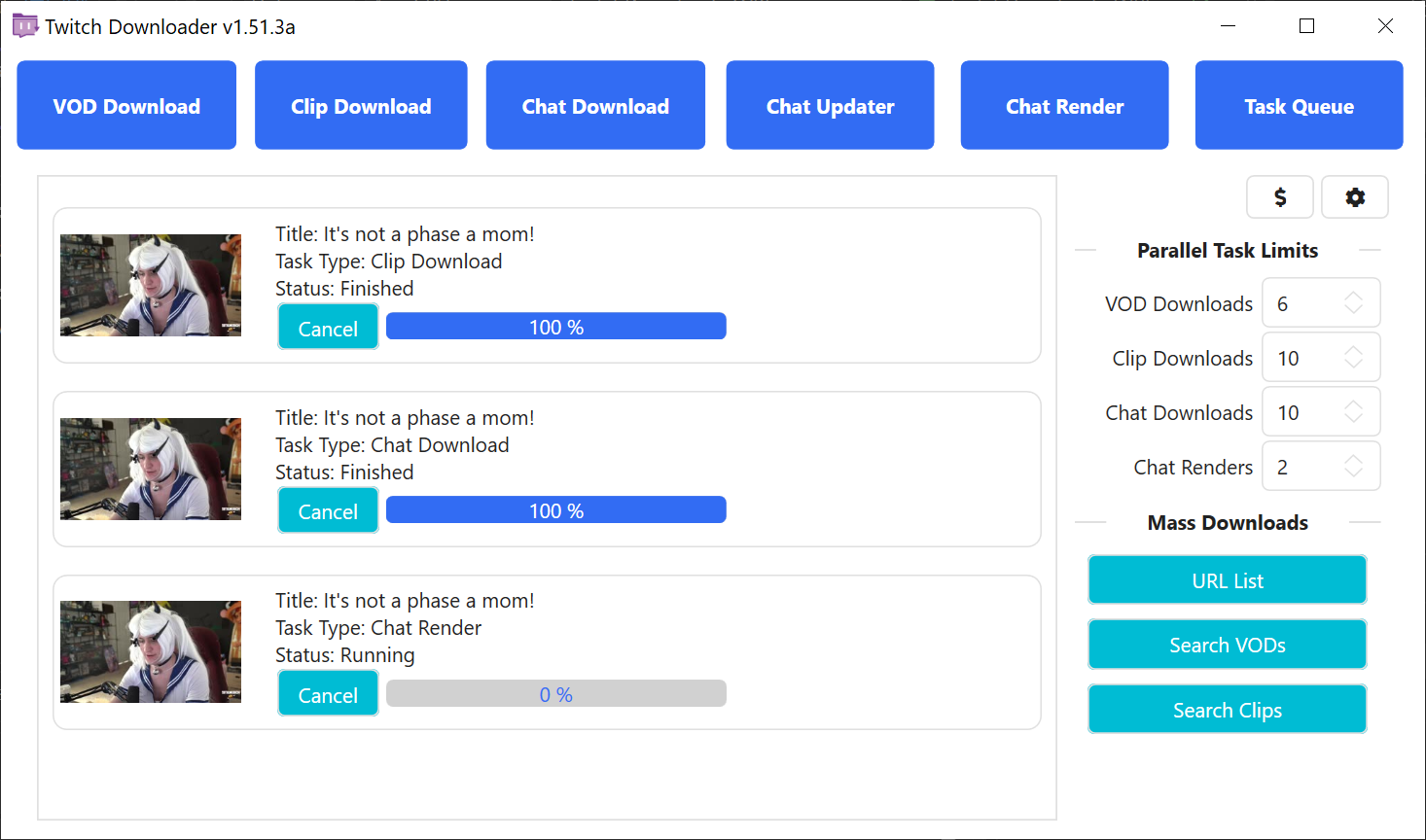 Очередь загрузок TwitchDownloader