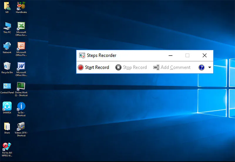 Окно Steps Recorder с кнопками Start Record и Add Comment