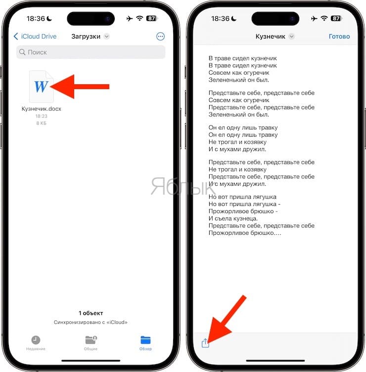 Word-документ на iPhone или iPad перед преобразованием в PDF