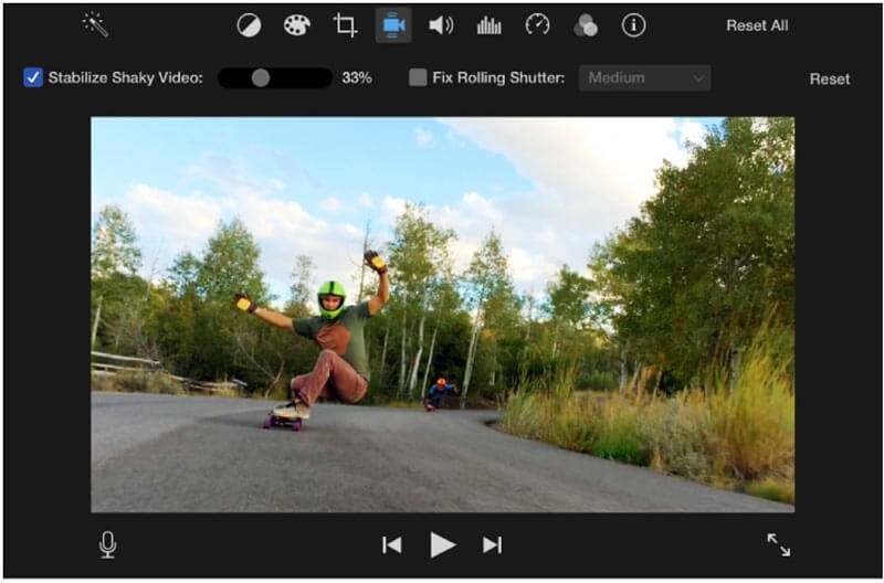 Панель Stabilization в iMovie на Mac