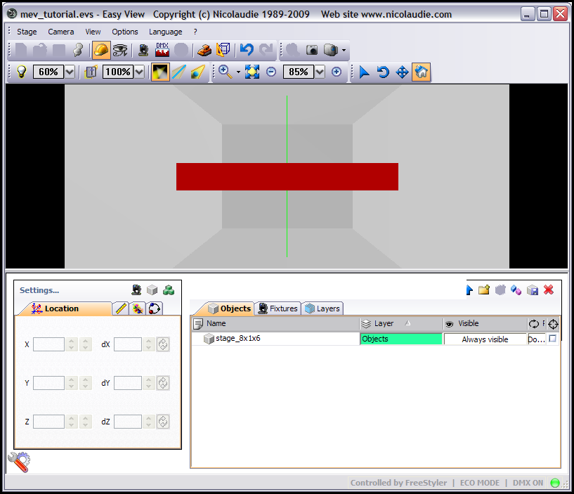 Добавленный объект stage_8x1x6 в сцене Magic 3D Easy View и в списке Objects