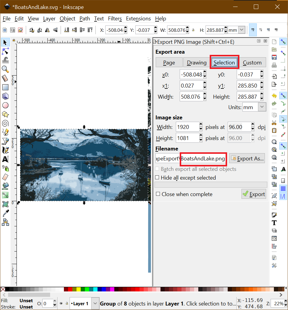 Рабочее окно Inkscape с открытым изображением