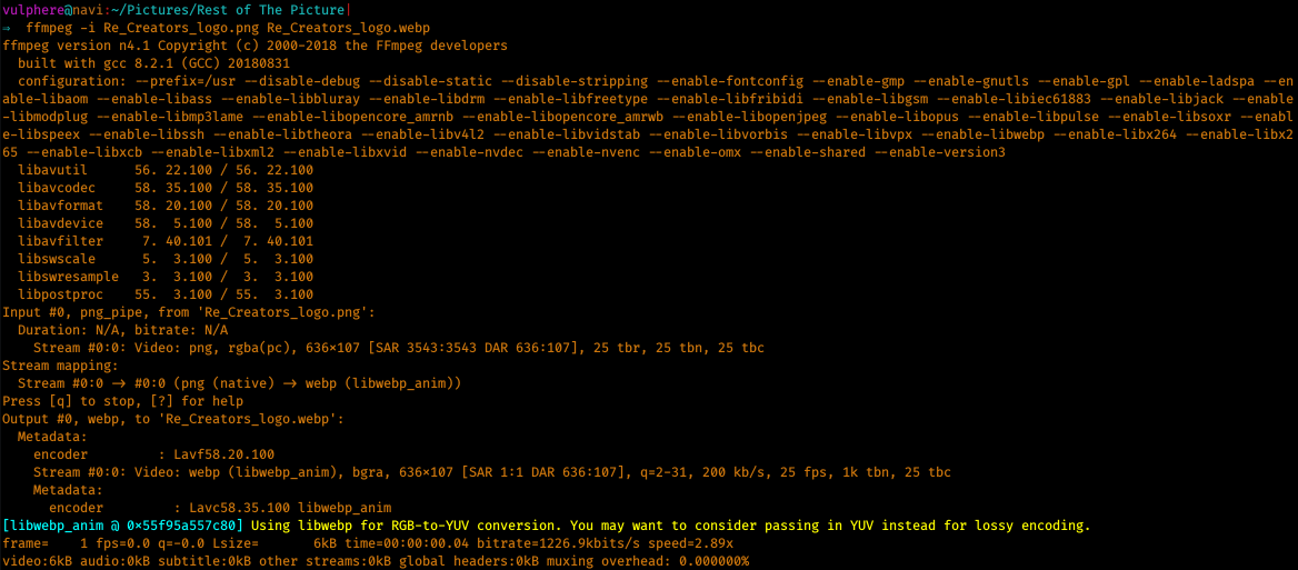 FFmpeg выполняет конвертацию изображения в WebP через libwebp