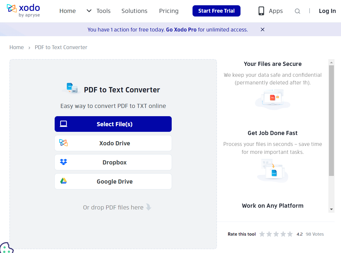 Интерфейс Xodo PDF to Text