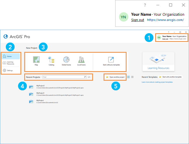 Стартовая страница ArcGIS Pro с блоком Start with a template