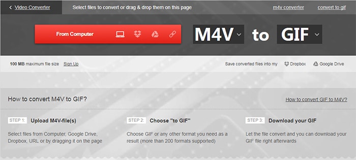 Интерфейс Convertio с выбором формата