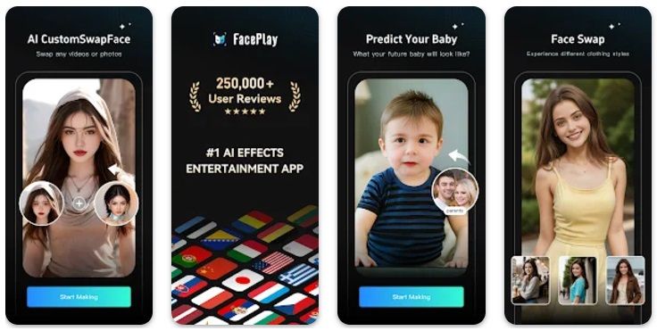 Экраны приложения FacePlay с шаблонами