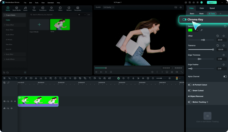 Панель Chroma Key в Filmora