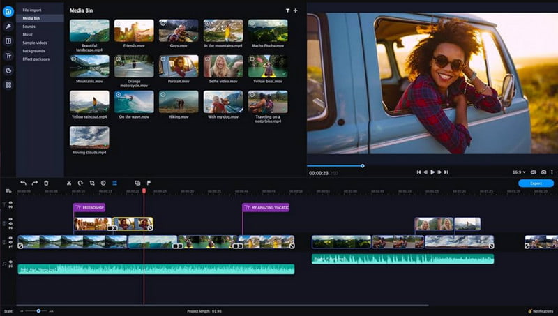 Интерфейс Movavi Video Editor для фотомонтажа