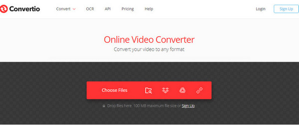 Интерфейс Convertio для конвертации WebM