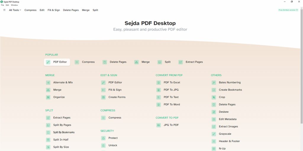 Интерфейс Sejda PDF