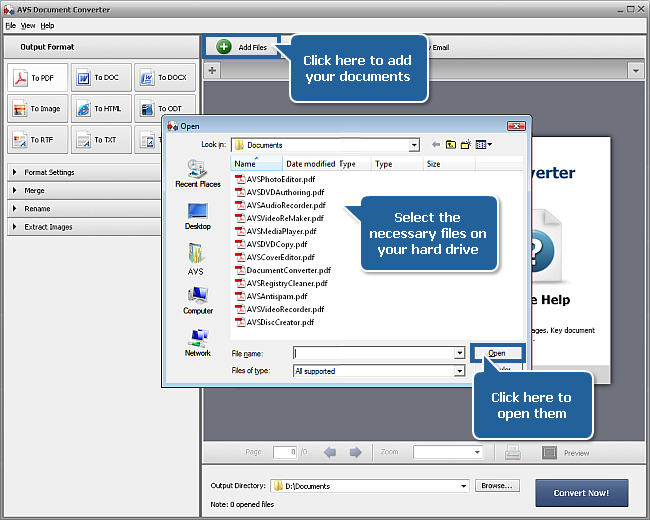 Добавление документов через Add Files в AVS Document Converter