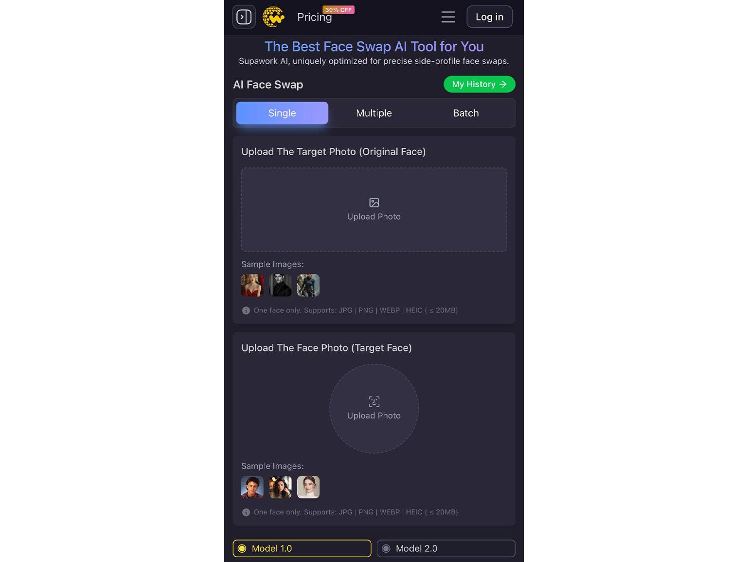 Рабочая область Supawork AI для видеозамены лица