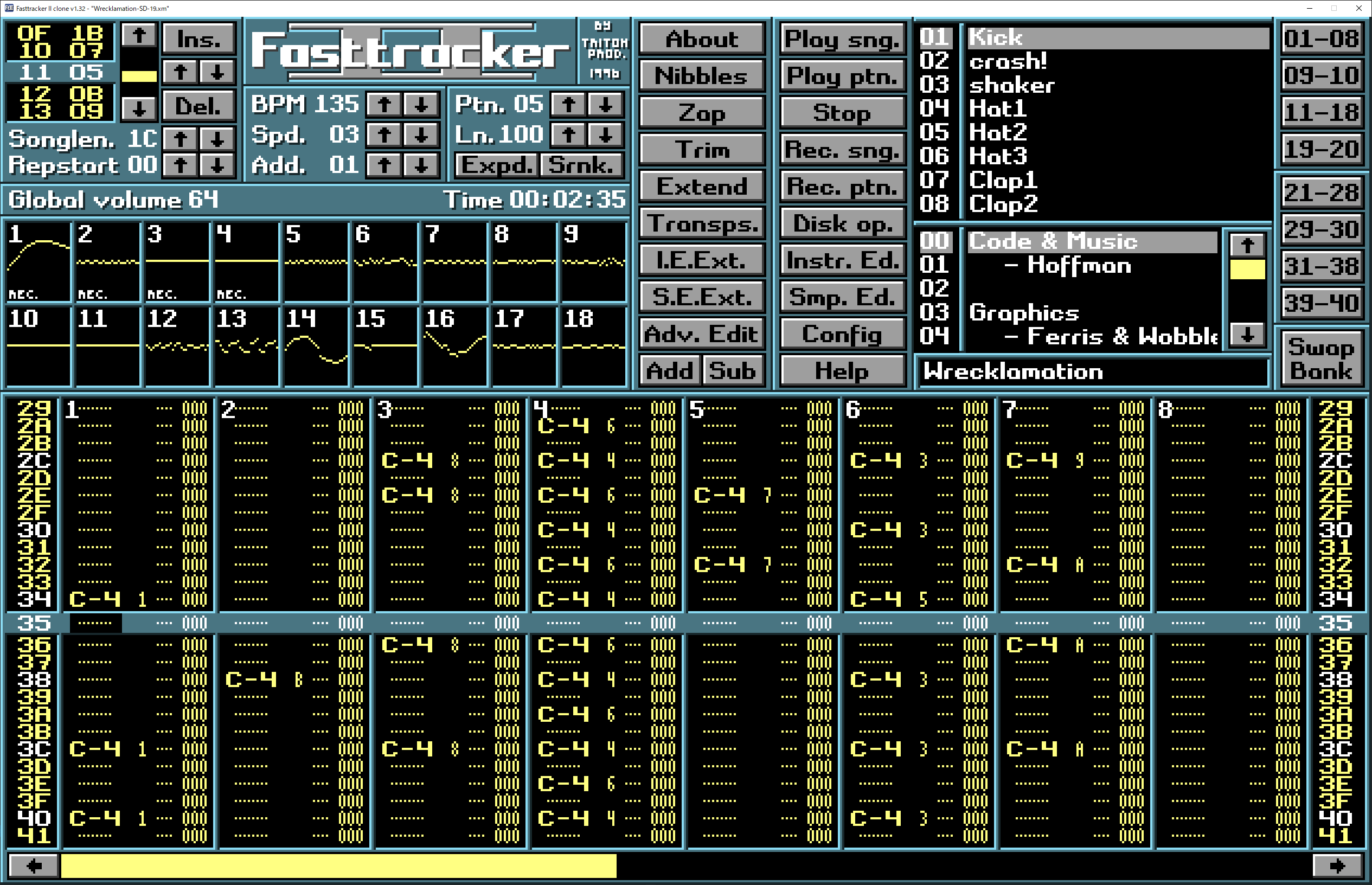 FastTracker II clone с order list, каналами и открытым паттерном XM-модуля