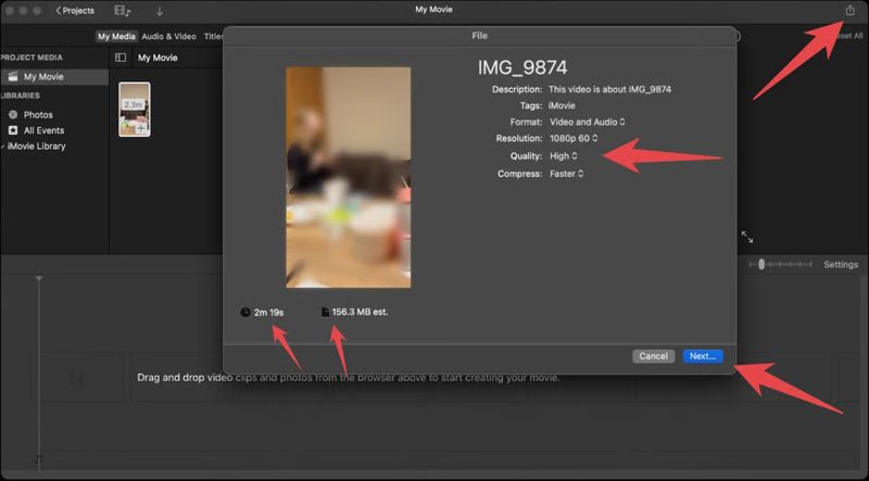 Экспорт проекта iMovie