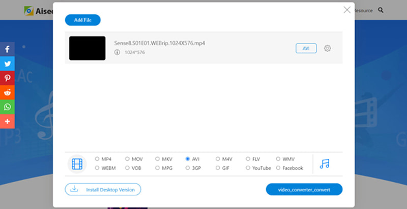 Выбор формата в Aiseesoft Free Online Video Converter
