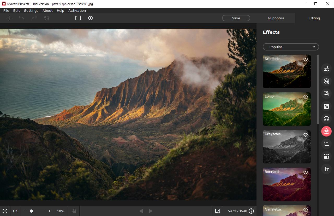 Интерфейс Movavi Photo Editor