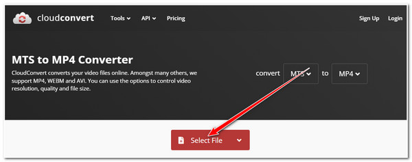 Интерфейс CloudConvert при конвертации MTS в MP4