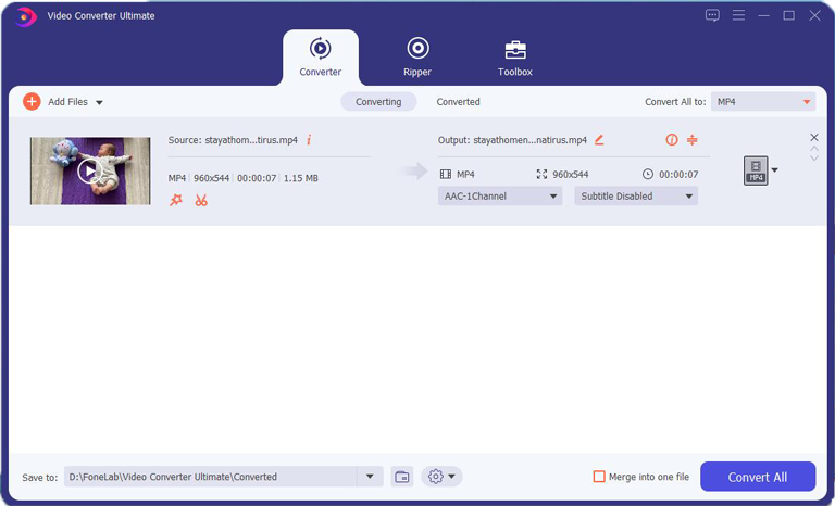 Добавленный видеофайл в FoneLab Video Converter Ultimate