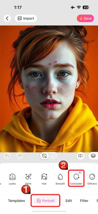 BeautyPlus: Portrait и Concealer в интерфейсе ретуши