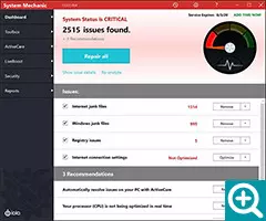 Результаты анализа System Mechanic с найденными проблемами