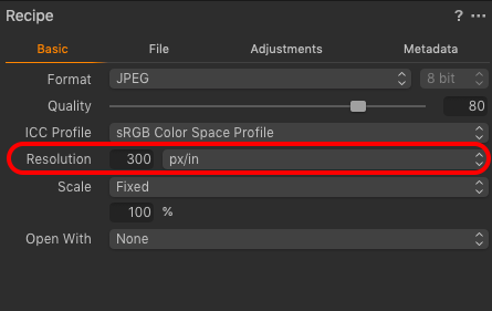Настройка размера и разрешения экспорта Capture One