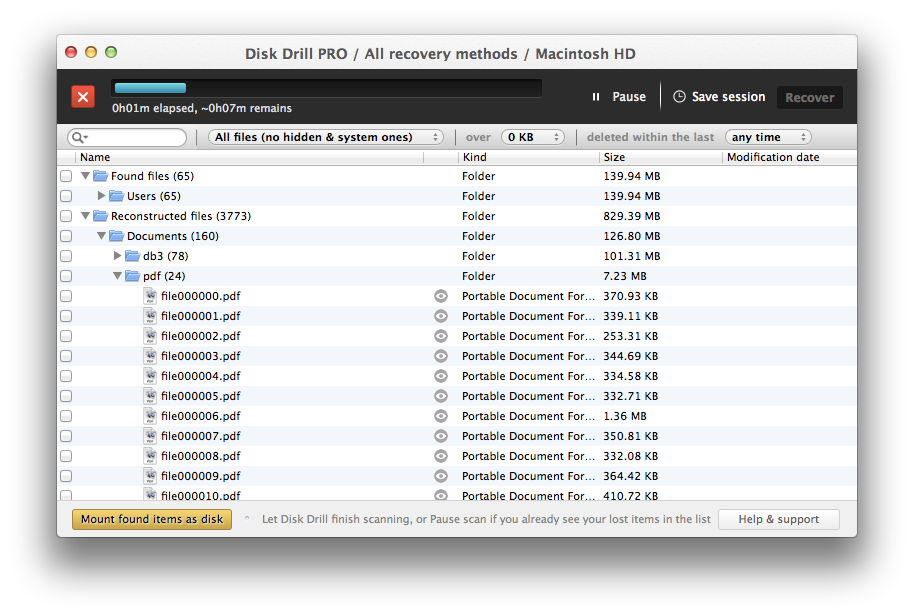 Результаты сканирования в Disk Drill для macOS