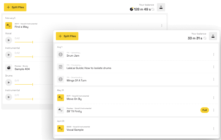 Интерфейс LALAL.AI Desktop для разделения стемов