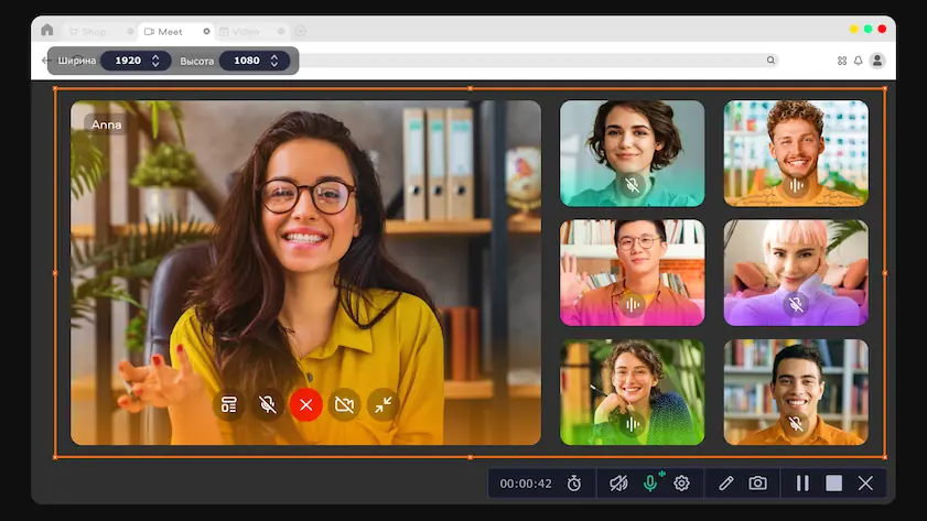 Интерфейс Movavi Screen Recorder при подготовке видеоурока